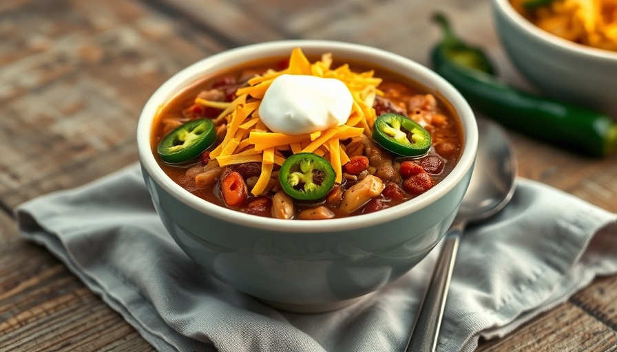 Turkey chili recipe with toppings in a bowl