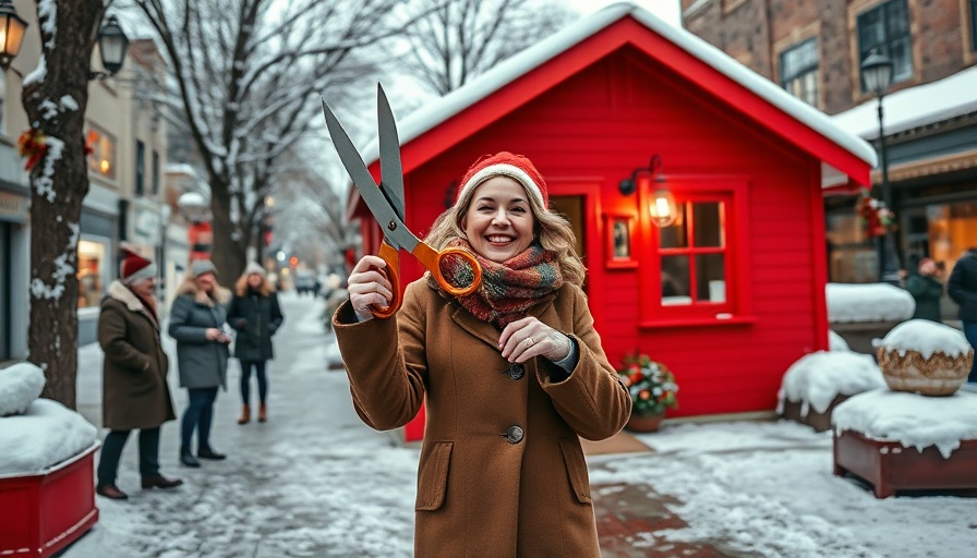 Michigander celebrating new housing initiative, snowy urban scene.