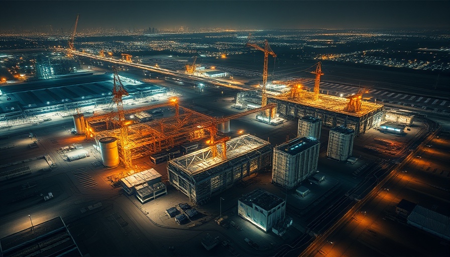 Night aerial view of Michigan industrial facility under construction.