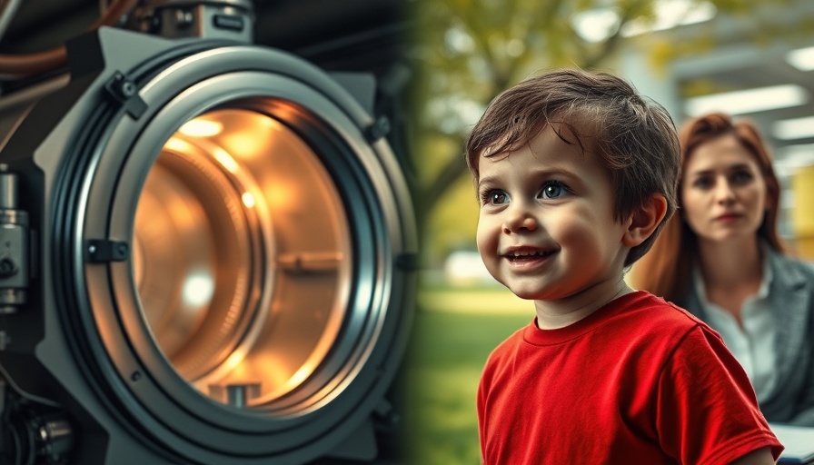 Hyperbaric chamber, child in red, and woman in office.