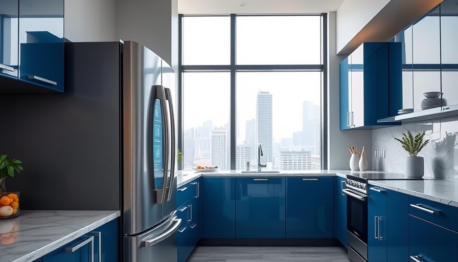 Modern kitchen with smart home automation technology.