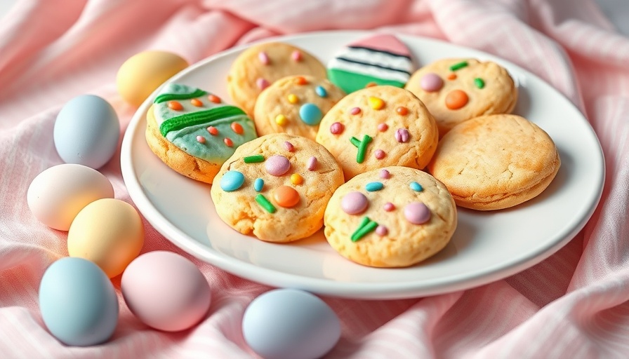 Quick Easter Cake Mix Cookies on white plate with pastel eggs.