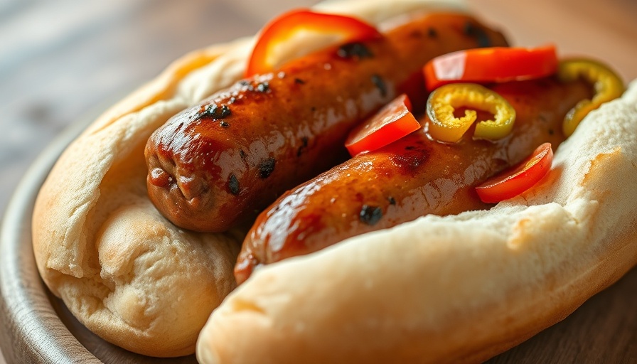 Slow Cooker Sausage & Peppers in buns, close-up view.
