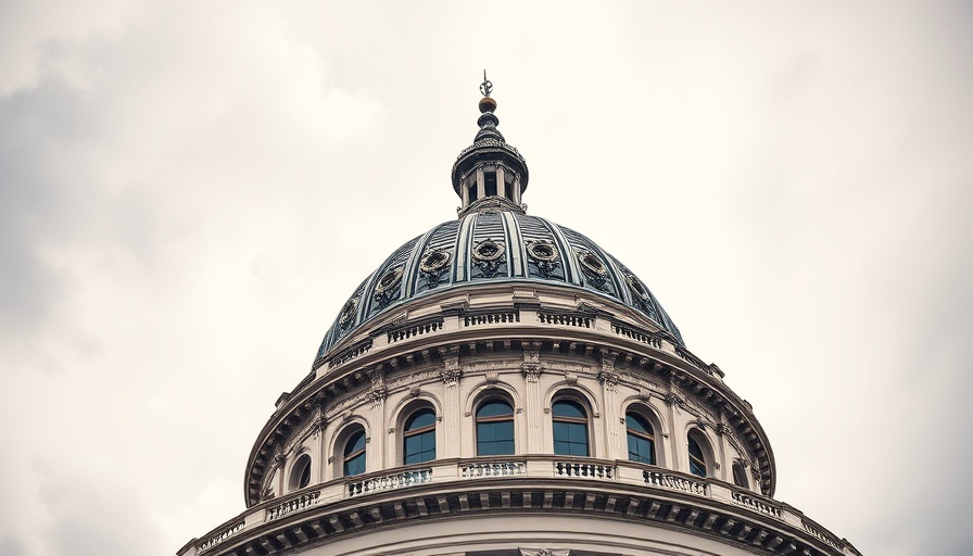 Michigan state capitol dome on a cloudy day, architectural details