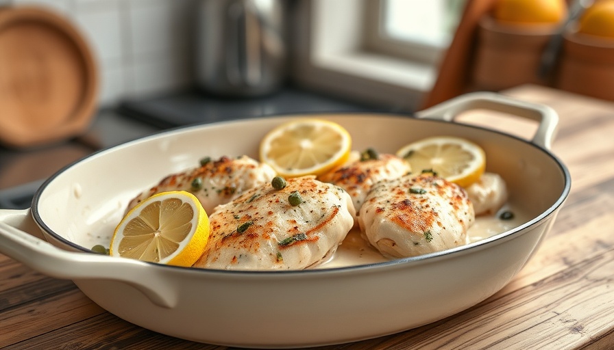 Chicken scallopini recipe with lemon and capers in a pan.