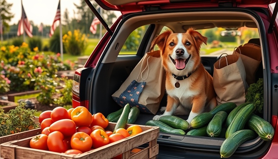Fresh produce from Livonia community garden and a cheerful dog in a car.