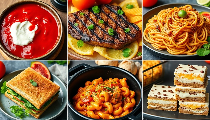 Weekly Meal Plan variety including borscht, steak, pasta, and dessert.