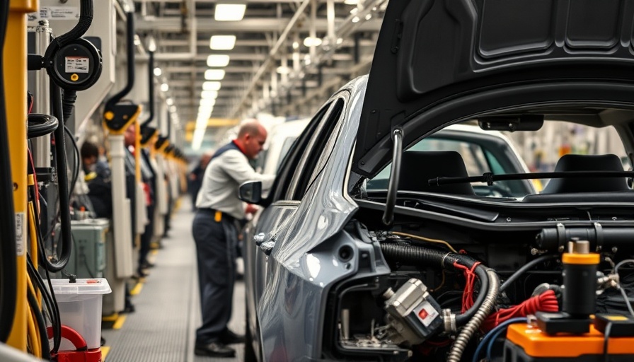 Auto assembly line during Trump tariffs impact on industry, workers assembling.