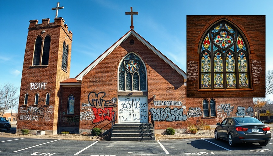 Westland church vandalism collage with graffiti messages.