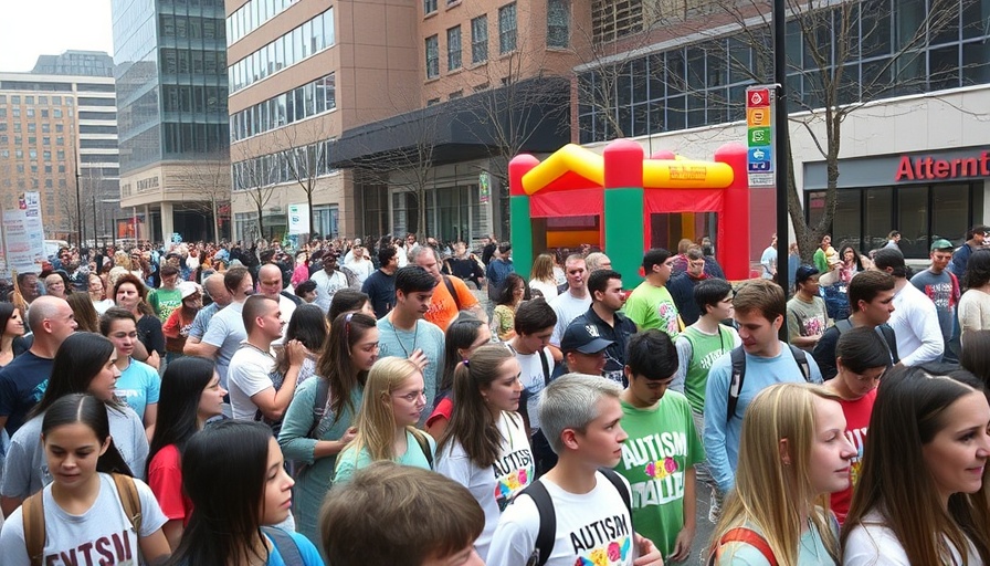 Diverse crowd during autism awareness walk in Detroit.