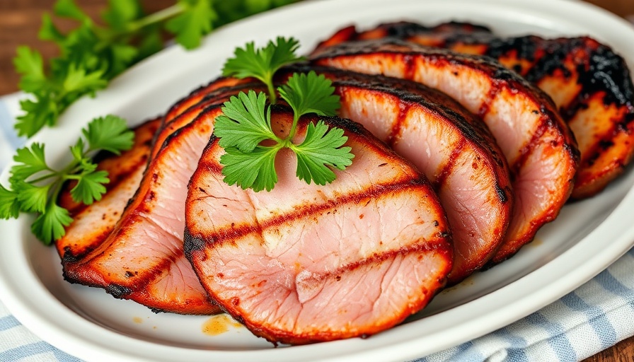 Grilled Ham Steak Recipe: Juicy grilled ham steaks garnished with parsley.