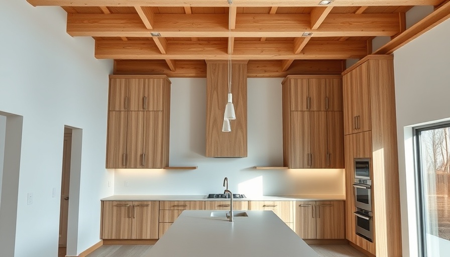 Luxury kitchen design with wooden cabinets under construction.