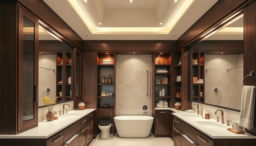 Modern family-friendly bathroom with dark wood cabinetry.