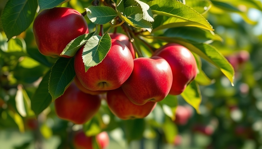Vibrant red apples on a tree branch in a Michigan orchard, 2025.