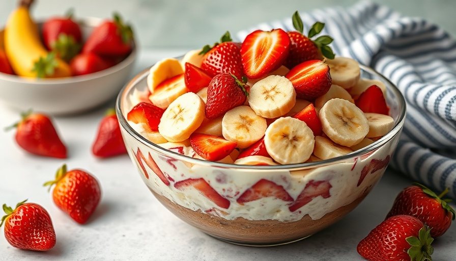 Colorful Strawberry Banana Cheesecake Salad in a bowl.