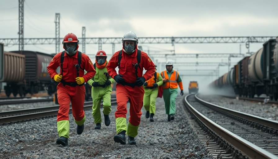 Oakland HazMat teams in protective suits train near railyard.