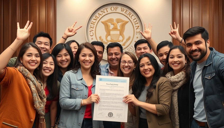 Diverse group celebrating in Michigan government setting