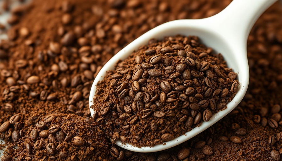 Coffee grounds in a scoop highlighting benefits for plants.