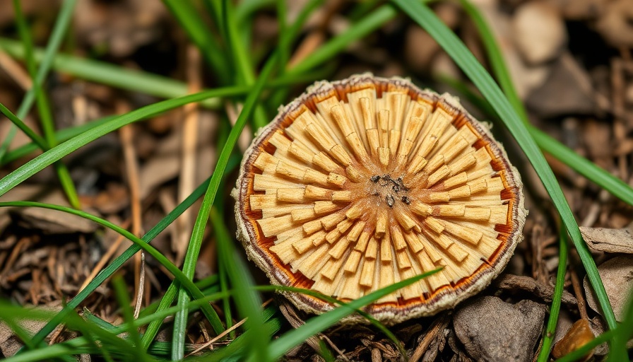 Close-up of morel mushroom in natural Michigan setting.