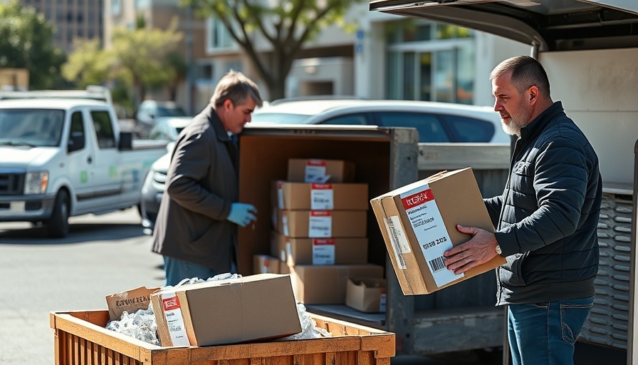 Two men at Shred Day Troy unloading boxes for shredding.