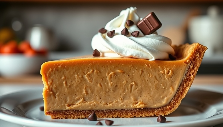 Delicious slice of peanut butter pie with whipped cream topping.