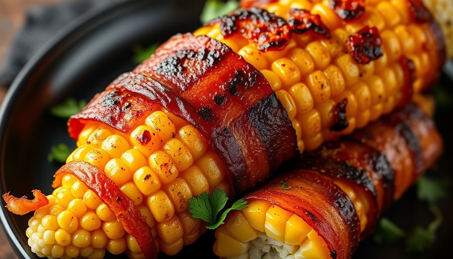 Delicious bacon-wrapped corn on the cob, grilled and juicy.