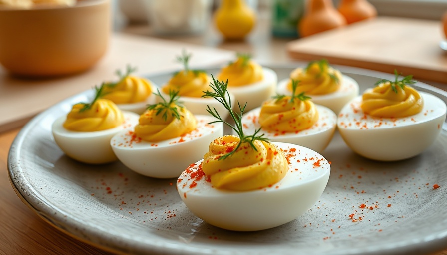 Tasty deviled eggs recipe with paprika and dill garnish.