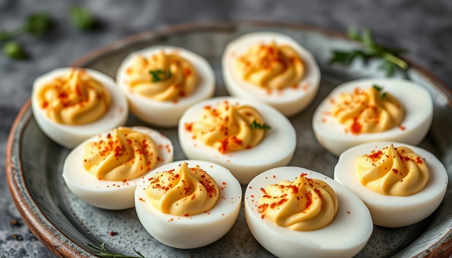 Deviled eggs recipe - perfectly garnished eggs on a plate.