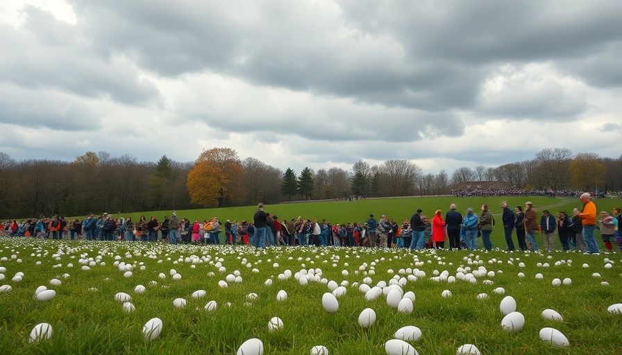 Easter weekend celebrations in Detroit: people in a field gathering eggs.
