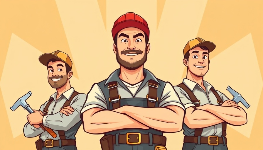 Retro graphic of roofers, symbolizing hiring a local roofer in OKC.