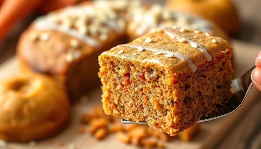 Square slice of homemade carrot cake with cream cheese frosting being served.