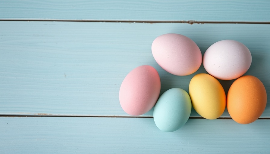 Colorful Easter eggs on blue wood at Detroit Easter Fun Fest.
