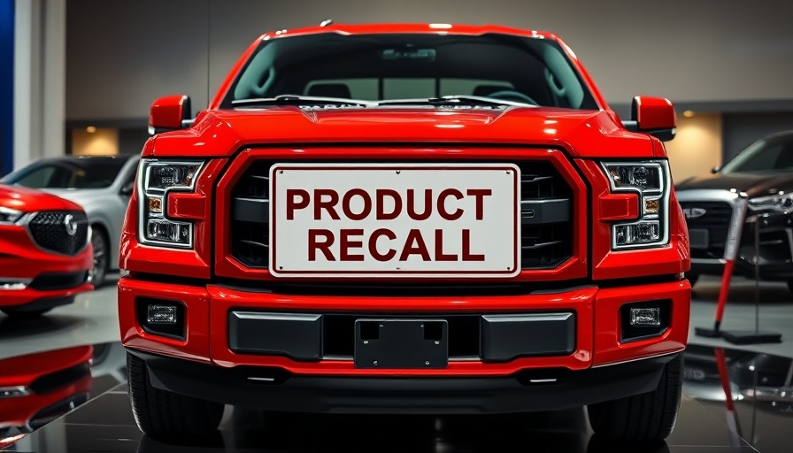 Ford Brake Problem Recall: Red truck with recall notice at car show.