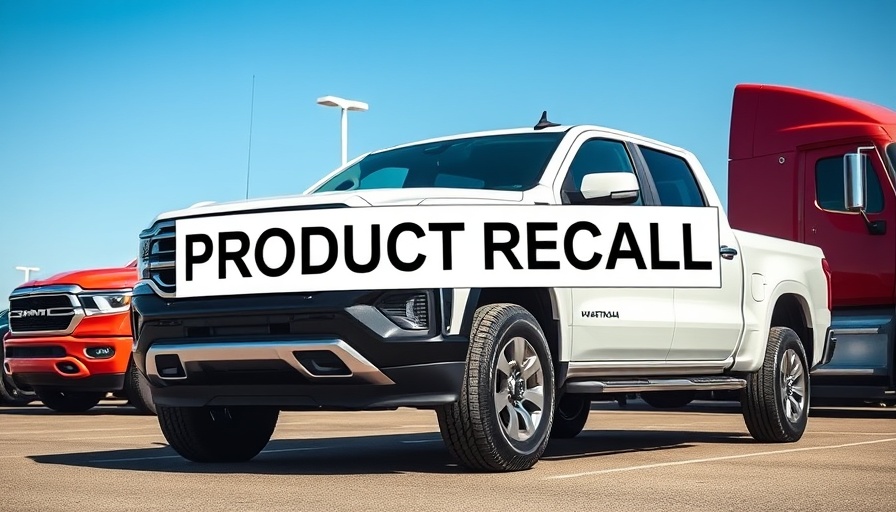 Chrysler Tire Pressure Recall notice on white pickup truck in lot.