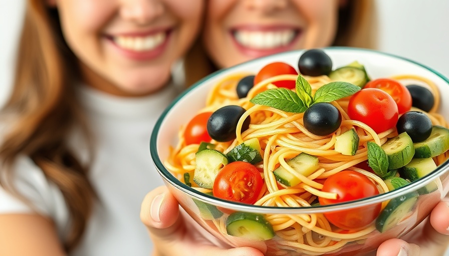 Spaghetti Salad Recipe for Potlucks with colorful vegetables.