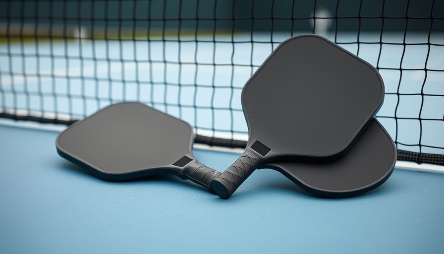 Pickleball paddles on a light blue court in downtown Detroit