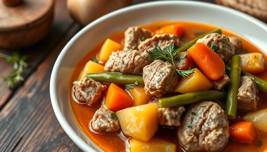 Delicious pork stew recipe with vegetables and herbs.