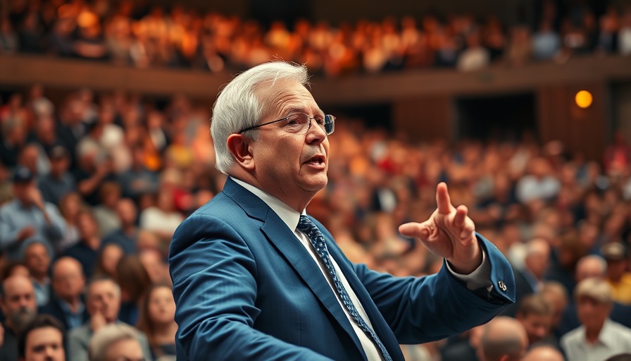 Political rally in Michigan, speaker engaging audience.