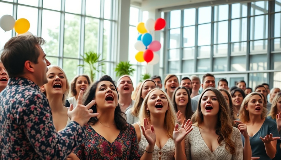 Choir performing energetically at an indoor event for National Day of Prayer bias.