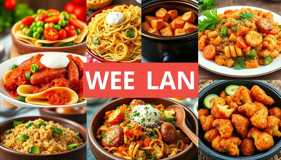 Collage of dishes in weekly meal plan for May 5, 2025, featuring diverse recipes.