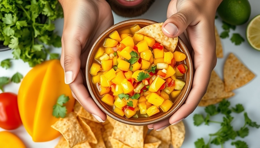 Mango salsa recipe with vibrant ingredients and chips.