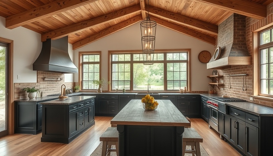 Rustic kitchen remodel with wood accents and large windows.