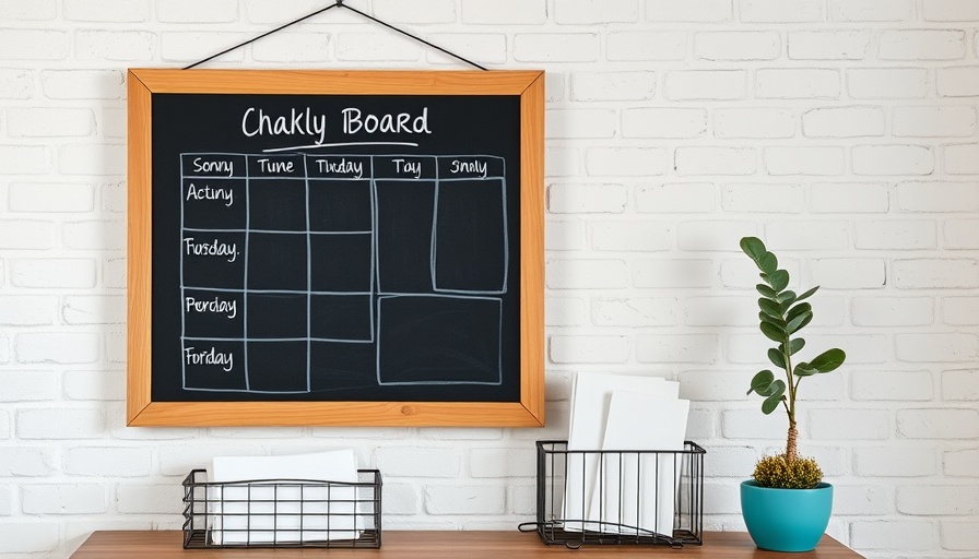 Home Depot Decor Days: Weekly chalkboard organizer on a white brick wall.