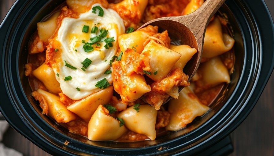 Easy Crockpot Pierogi Casserole with melted cheese and herbs