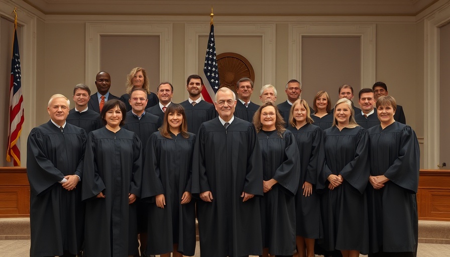 Michigan Supreme Court judges in formal setting with American flag.