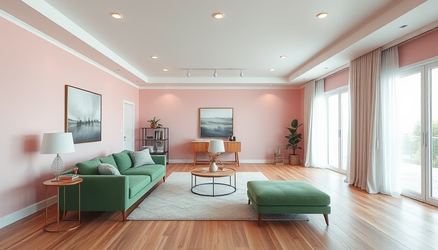 Stylish living room with two-color combinations: green and pink.