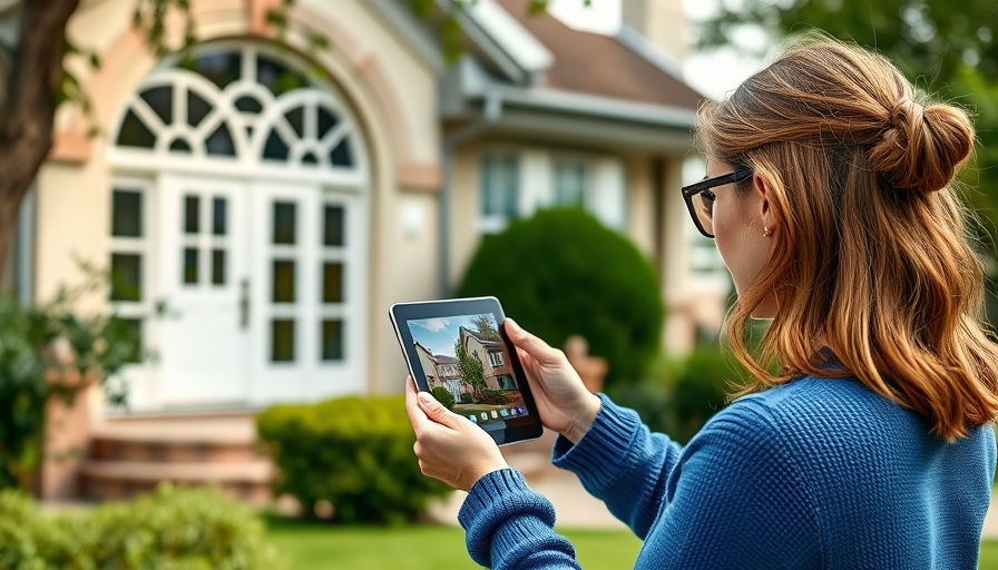 Home appraisal process: Woman photographing house with a tablet.