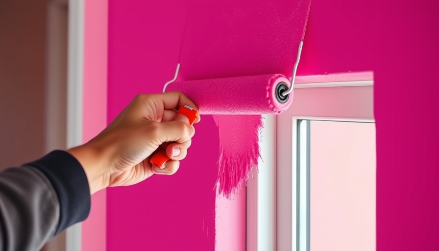Hand painting wall vibrant pink with roller, Painting a House Dark Color Warmer.