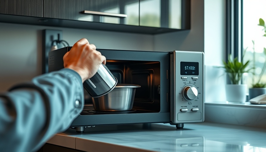 Metal in the microwave dangers depicted with person holding metal container.