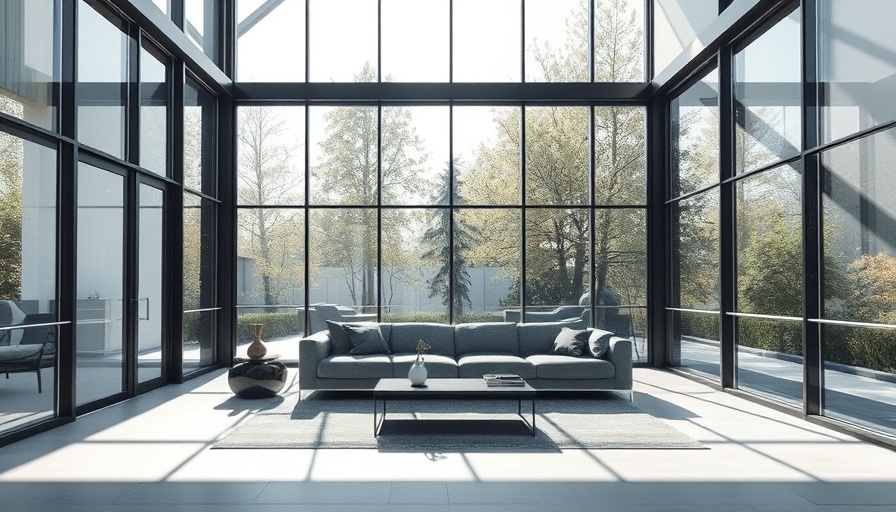 Contemporary living space with architectural glass partitions